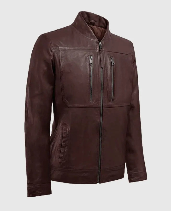 Thunder Storm Burgundy Biker Leather Jacket for Men