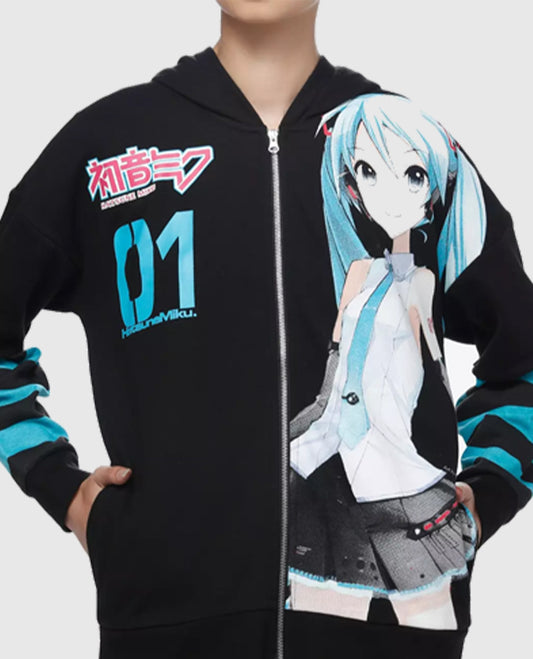 Hatsune Miku Jumbo Print Stripe Girls Hoodie
