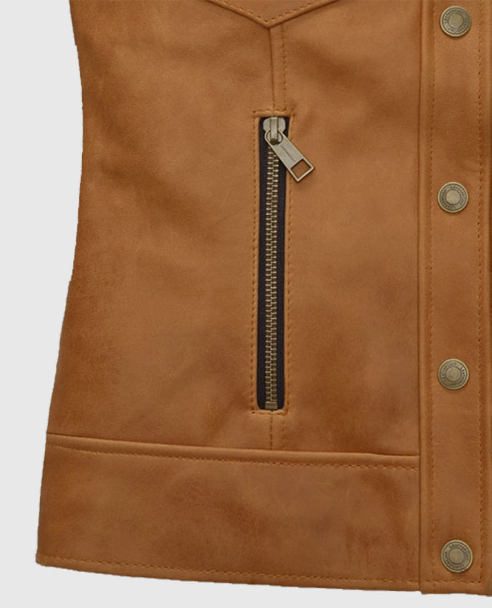 Canberra Tan Gigi Hadid Leather Jacket