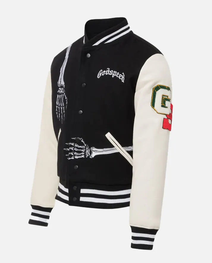 Men's Godspeed Skull Black & White Varsity Jacket
