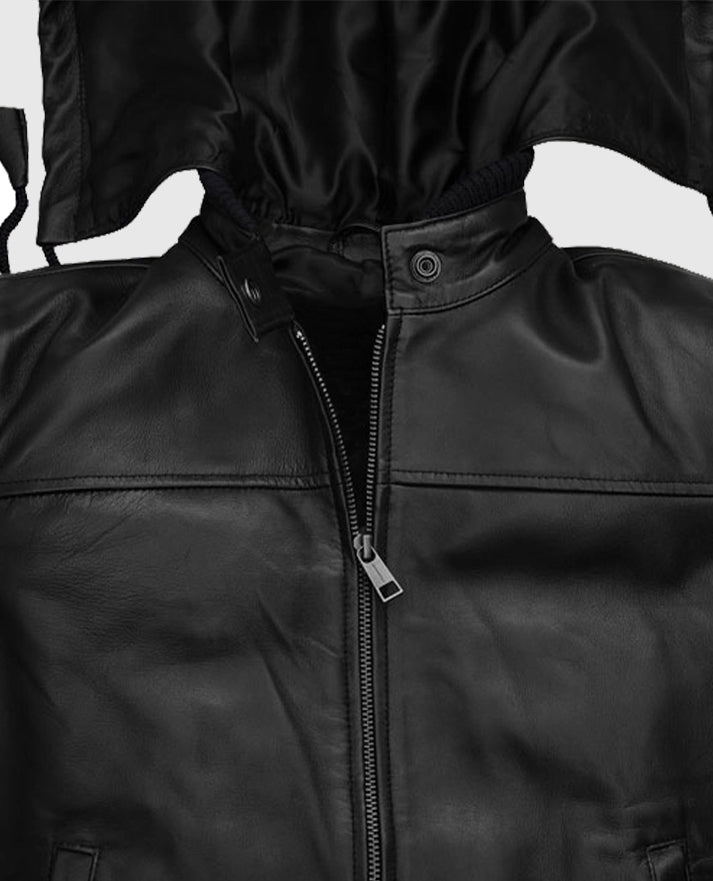 Women's Black Leather Symphony Detachable Hood Jacket