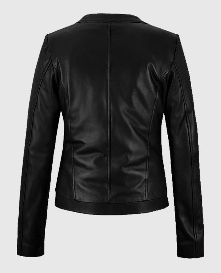 Women's Black Cafe Racer Leather Jacket