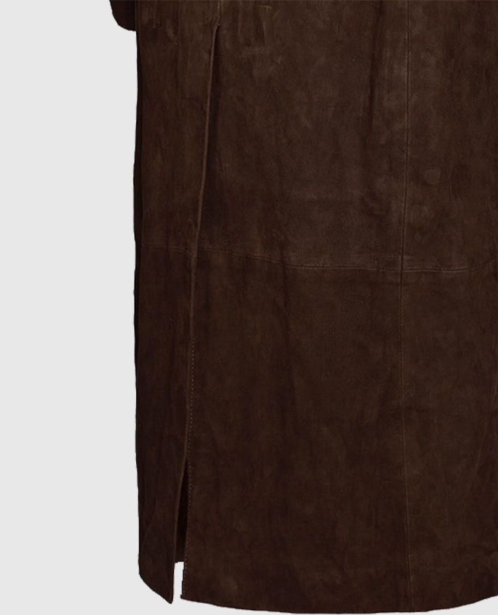 Women's Leather Dark Brown Suede Alpine Long Coat