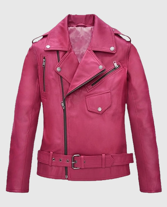 Jessica Alba Pink Biker Leather Jacket