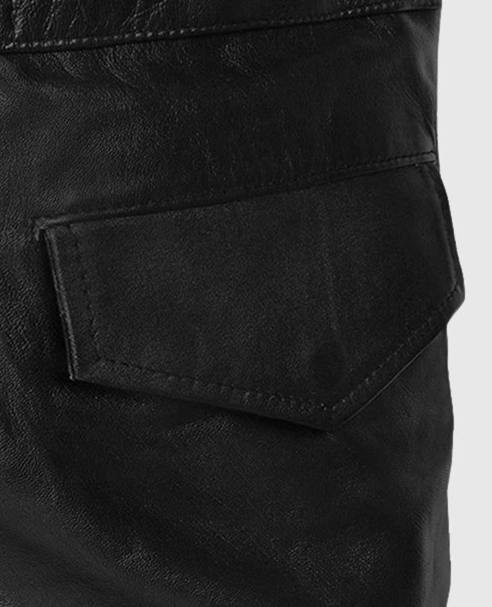 Men's Military M-65 Black Leather Jacket