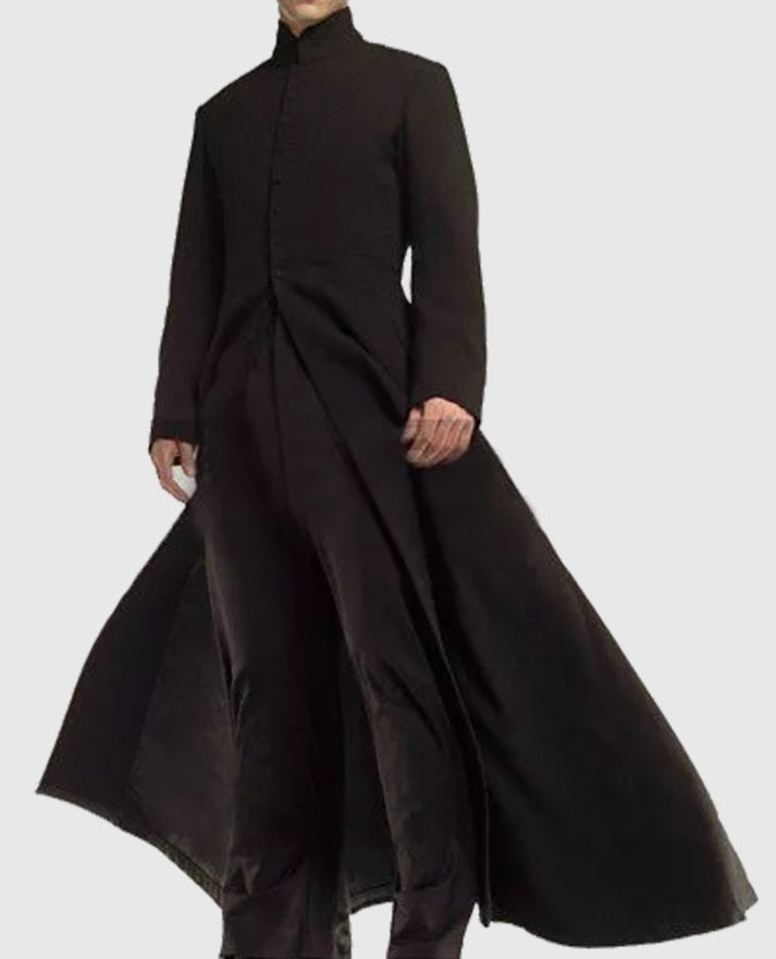 Neo Matrix Black Long Leather Trench Coat