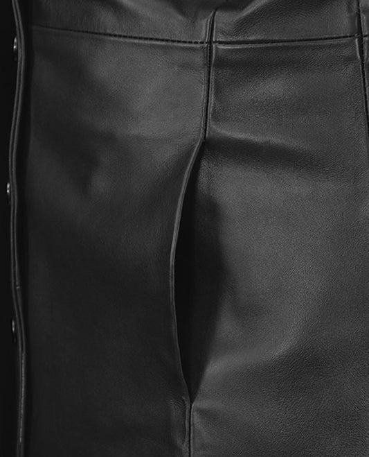 Black Selena Gomez Leather Long Coat