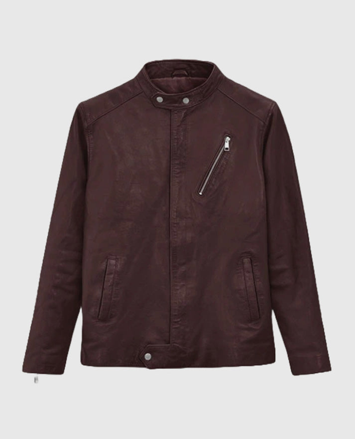 Men's Burgundy Motorad Biker Leather Jacket