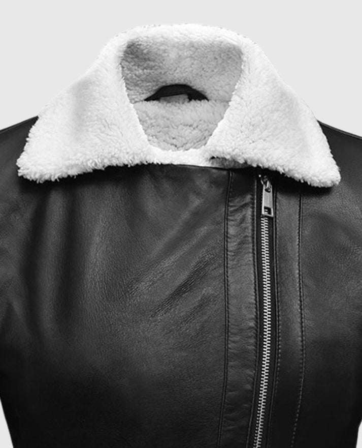 Rita Ora Shearling Black Leather Jacket