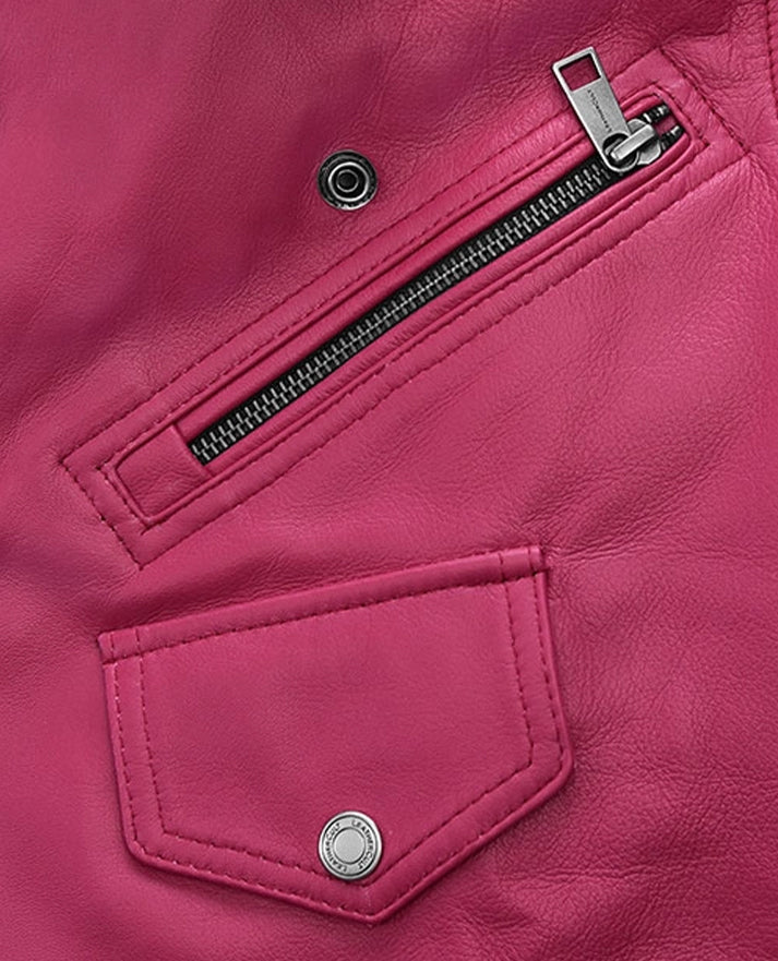 Jessica Alba Pink Biker Leather Jacket