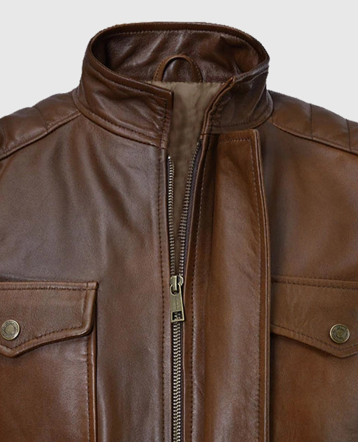 Boss Level Frank Grillo Brown Leather Jacket