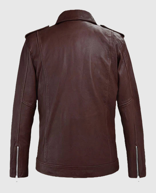 Beast Biker Leather Burgundy Jacket For Men