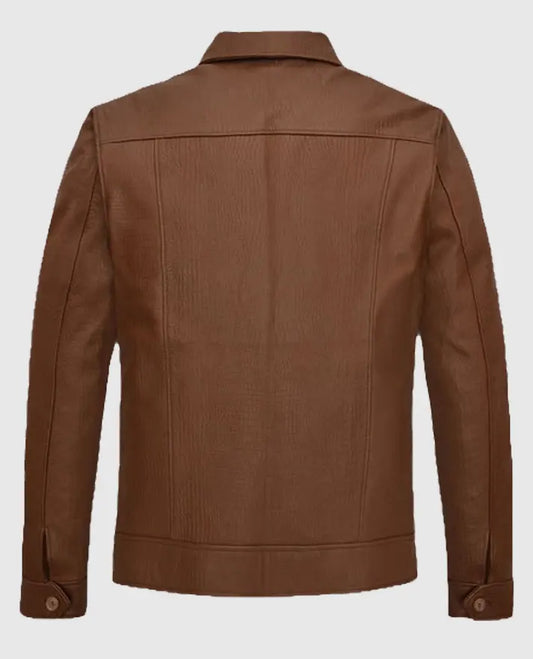 Brown Leather Trucker Jacket For Men