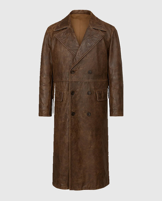 David Beckham Leather Brown Trench Coat