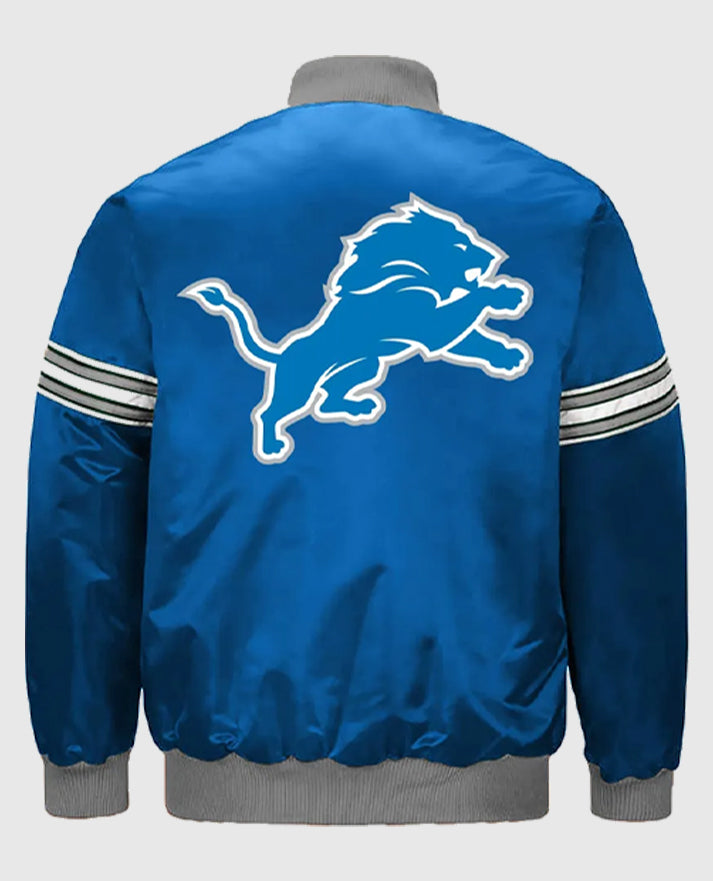 Detroit Lions Striped Satin Blue Jacket