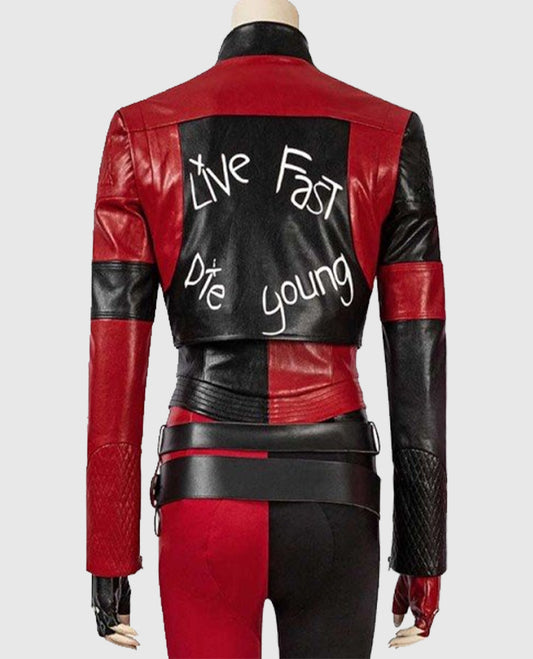 Harley Quinn Live Fast Die Clown Red and Black Jacket