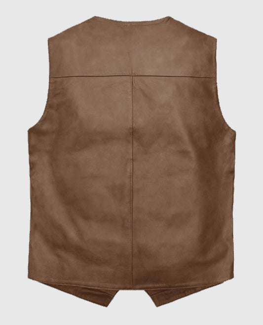 Iron Stride Vintage-Inspired Brown Leather Vest For Men