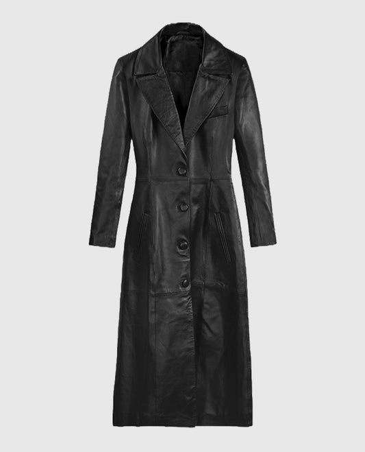 Kendall Jenner Black Leather Long Coat