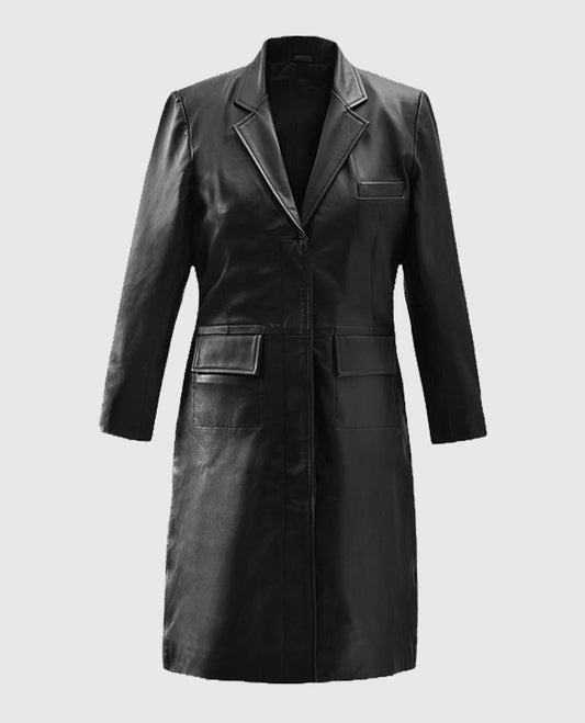 Margot Robbie Leather Long Coat