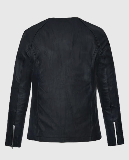 Maven Moto Round Neck Leather Jacket For Men