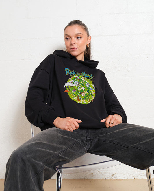 Rick and Morty Portal Collage Black Hoodie
