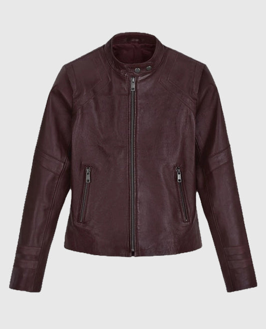 San Andreas Alexandra Daddario Burgundy Leather Jacket