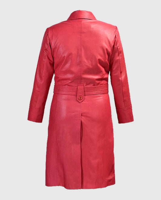 Soft Raspberry Rita Ora Leather Red Long Coat