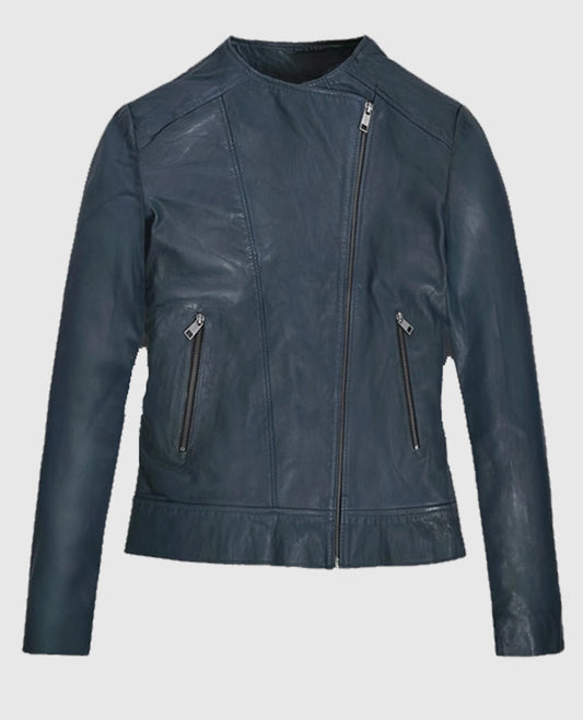 Soft Winsor Blue Washed & Wax collar less Leather Jacket