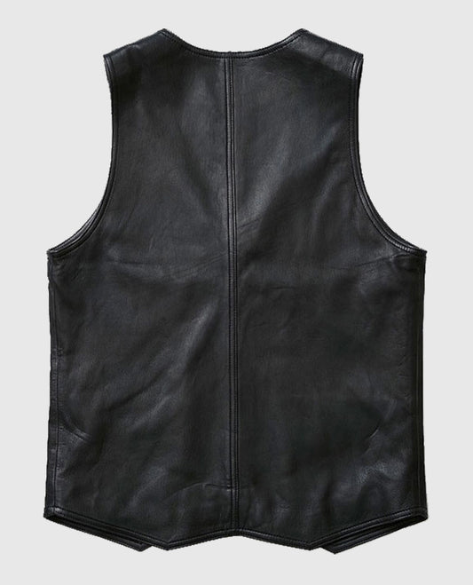 Stylish V-Neck Black Leather Vest For Men
