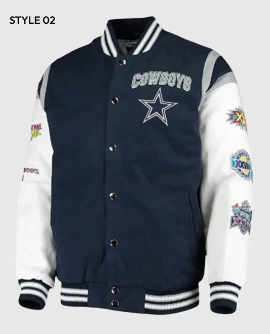 Super Bowl 5x Champions Dallas Cowboys Navy Varsity Jacket style 2
