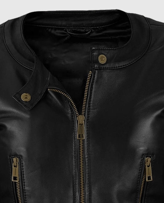 Women's Cafe Racer Black Leather Jacket