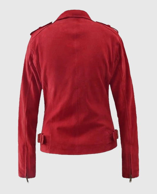 Women's Suede Biker Red Leather Jacket