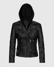 Women's Hooded Biker Leather Jacket