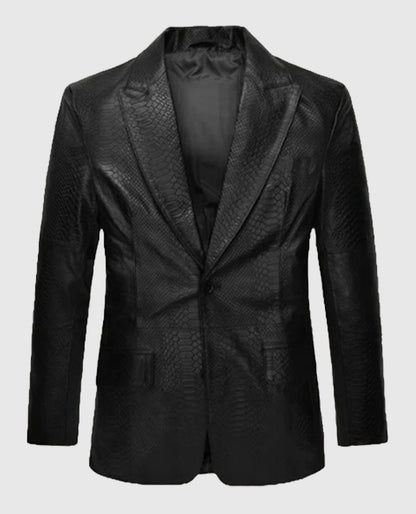 Python Catwalk Black Leather Blazer for Men
