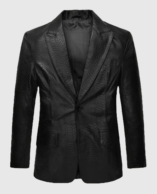 Python Catwalk Black Leather Blazer for Men