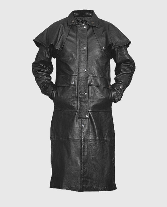 Men's Long Leather Duster with Cape