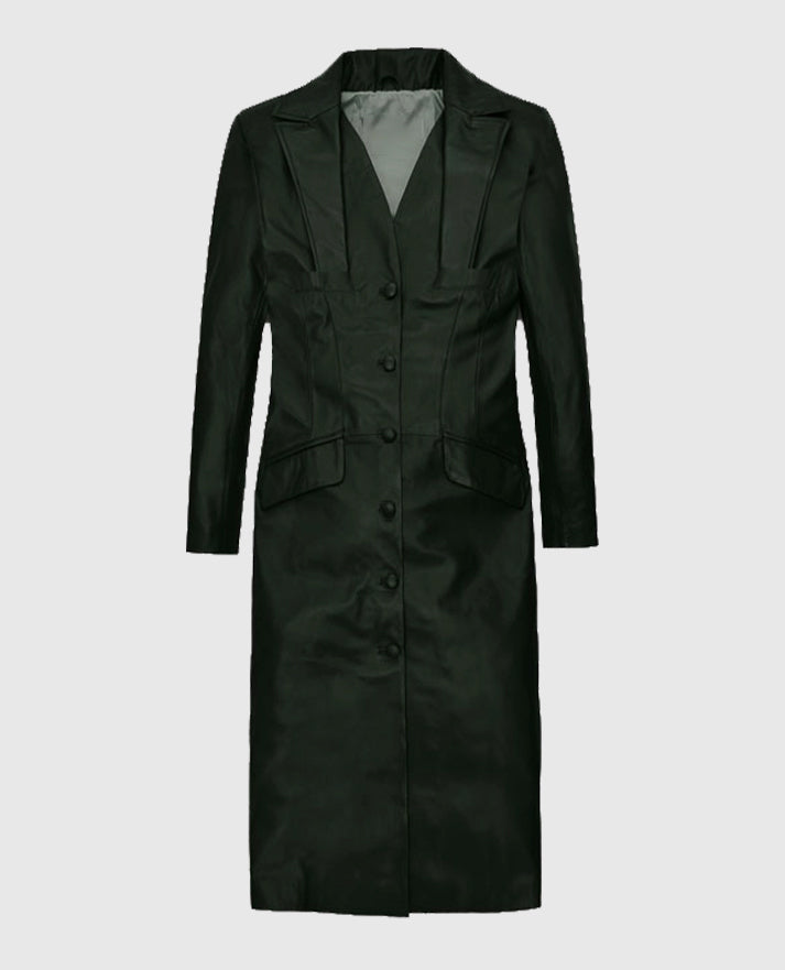 Women's Chelsea Black Leather Long Coat