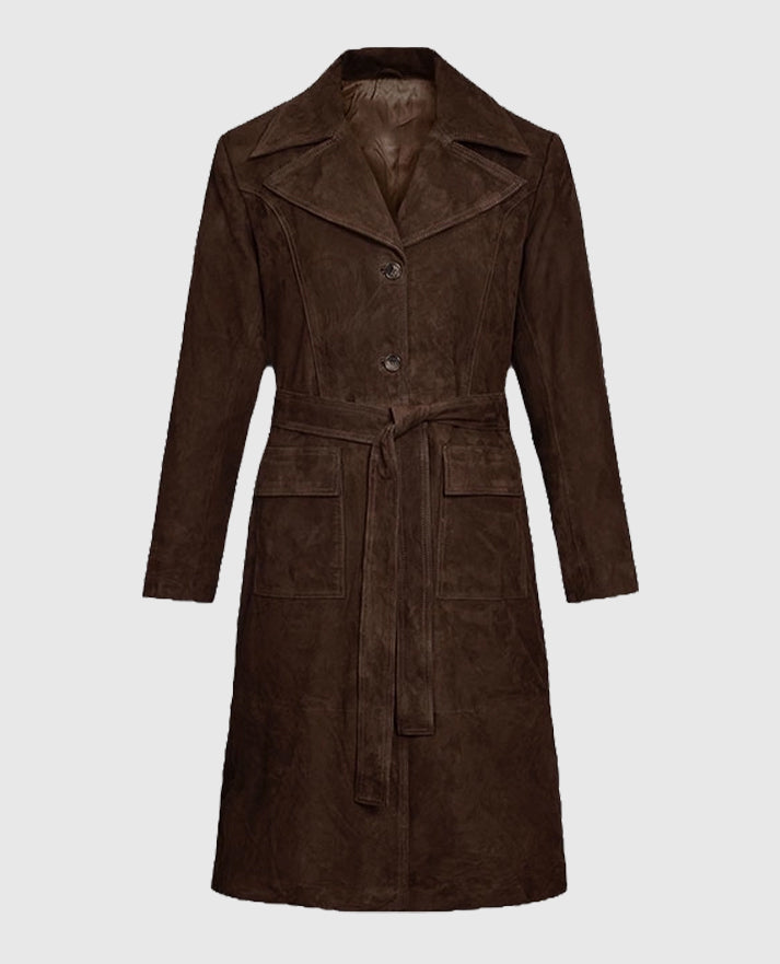 Women's Leather Dark Brown Suede Alpine Long Coat