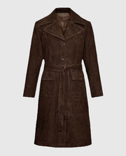 Women's Leather Dark Brown Suede Alpine Long Coat