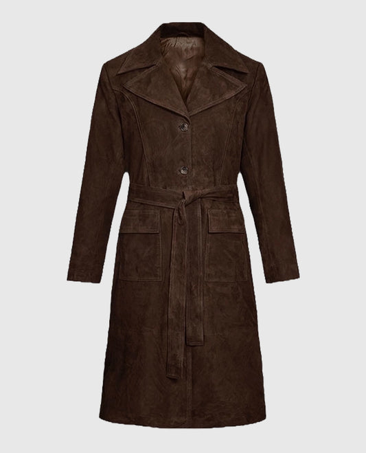 Women's Leather Dark Brown Suede Alpine Long Coat