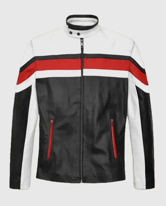 Men's Leather Striped Rocker Jacket