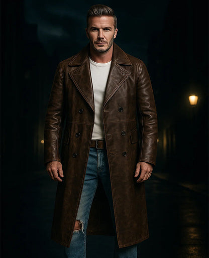 David Beckham Brown Leather Coat