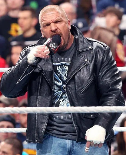 WWE Triple H Black Leather Jacket