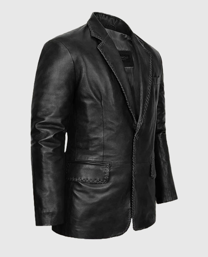 Medieval Black Leather Blazer For Men