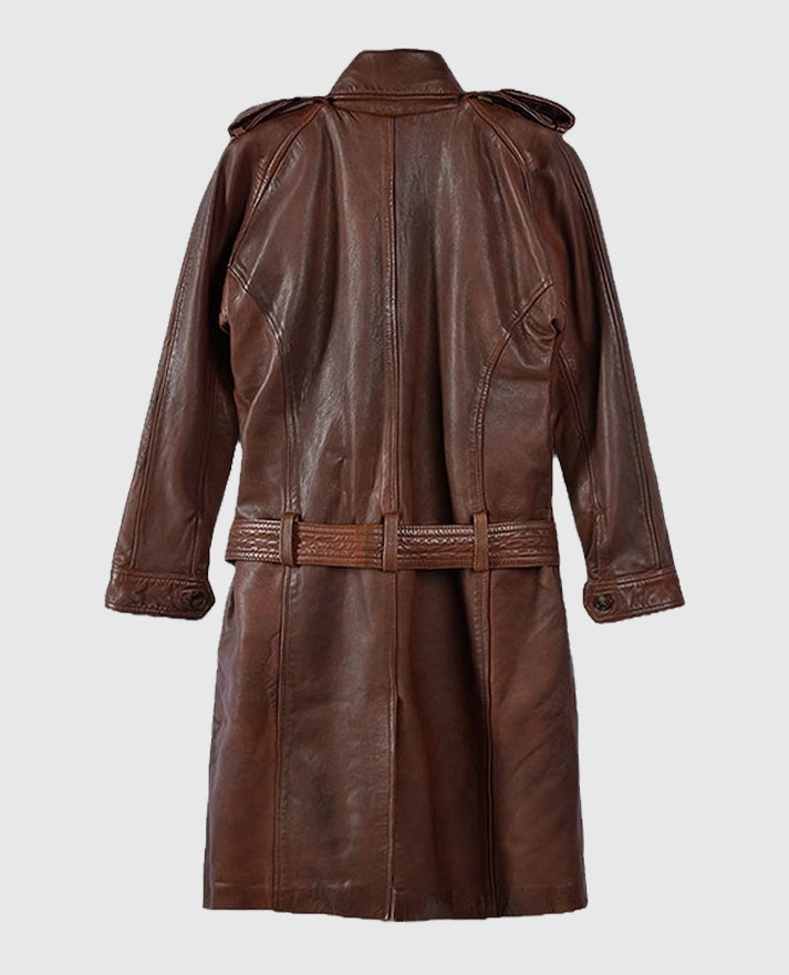 Long Spanish Brown Leather Coat for Women