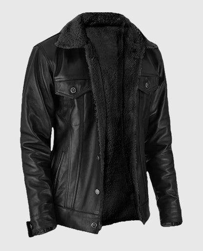 Men's Sherpa Black Leather Jacket