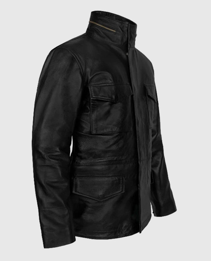 Men's Military M-65 Black Leather Jacket