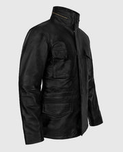 Men's Military M-65 Black Leather Jacket