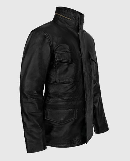 Men's Military M-65 Black Leather Jacket