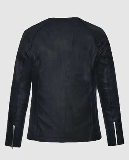 Men's Maven Moto Round Neck Leather Jacket